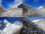 8 4 Trail To Makalu Sandy Camp On Side Of Barun Glacier With Lhotse, Lhotse Shar and Everest Kangshung East Face Ahead The trail from Makalu Base Camp South (4850m) passes the Barun Pokhari before turning northwest and climbing an ablation valley on the west side of the Barun Glacier. The view of mountains to the northwest got better and better as I continued trekking, first with Lhotse, Lhotse Shar, Peak 38 and Cho Polu becoming visible, then Nuptse, then the Everest Kangshung East Face, and finally Baruntse.